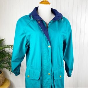 Totes Vintage Teal Rain Jacket Roll Up Hood Small